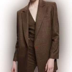 Alice + Olivia Colley Peak Lapel Blazer Brown Tan Houndstooth Sz 10 NWT